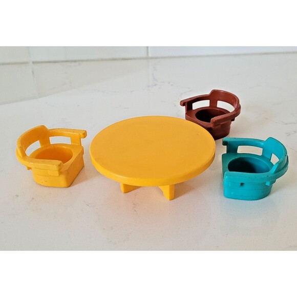 Vintage Fisher Price Little People Yellow Round Table With 3 Chairs Mixed Lot - Picture 1 of 9